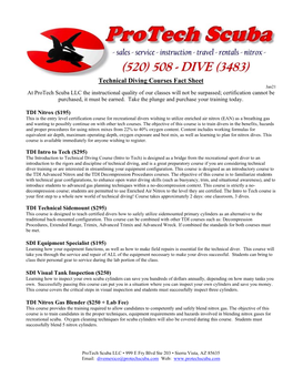 Technical Diving Courses Fact Sheet