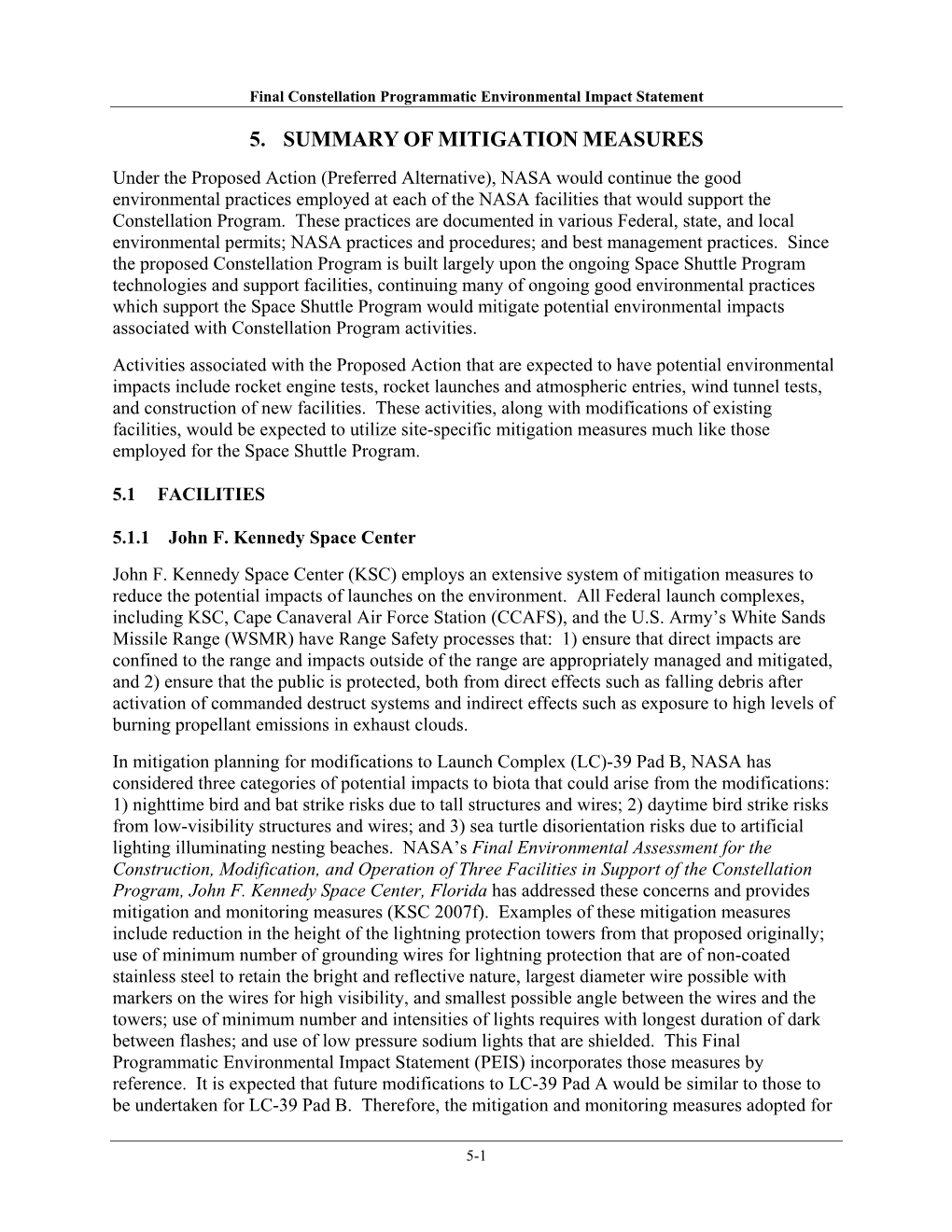 5. Summary of Mitigation Measures