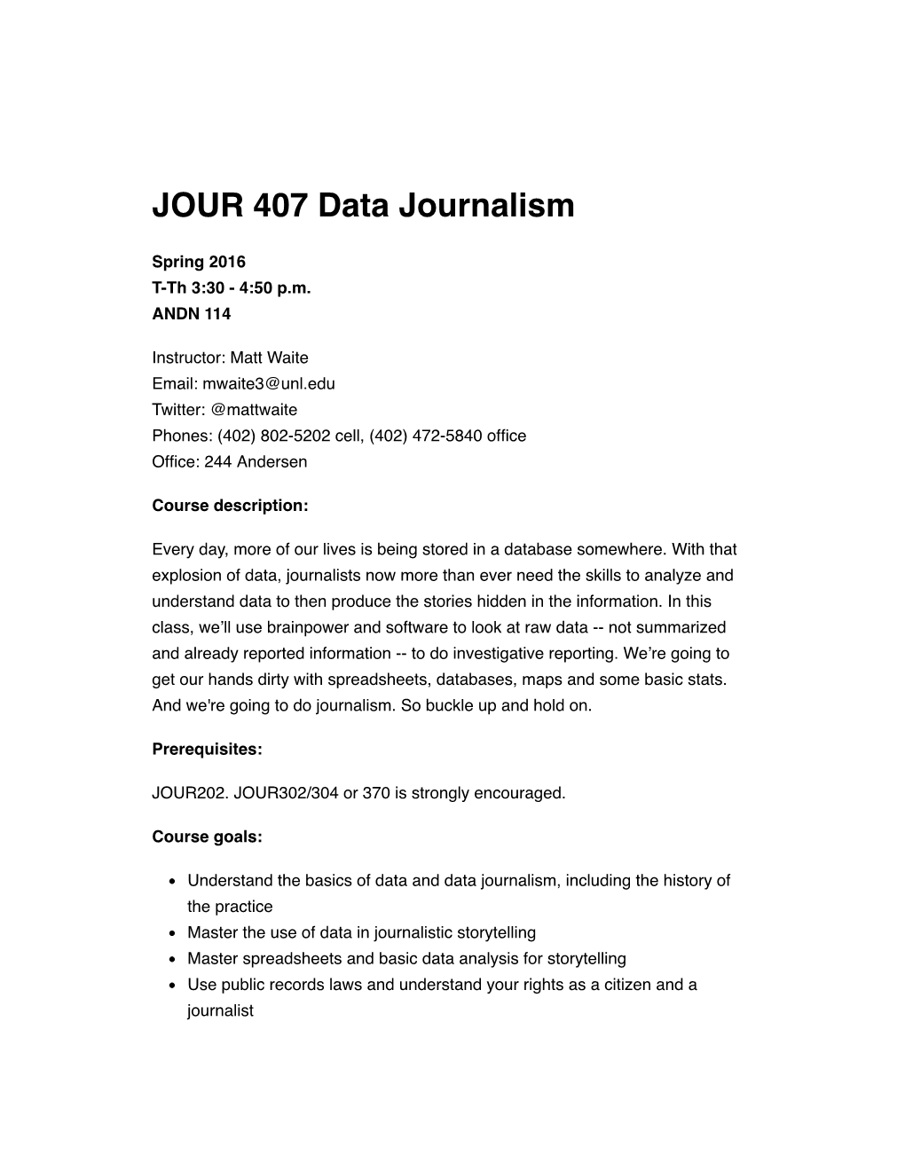 JOUR 407 Data Journalism