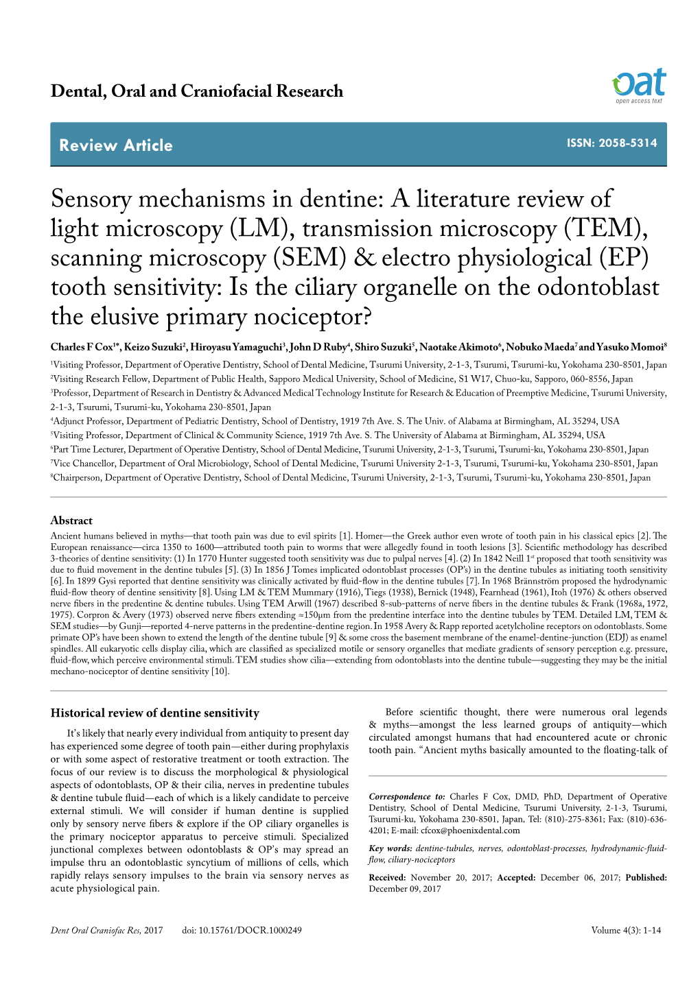 Sensory Mechanisms in Dentine: a Literature Review of Light Microscopy