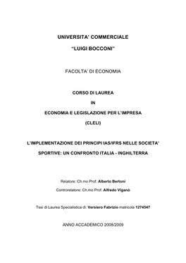 L'implementazione Dei Principi IAS/IFRS Nelle Società Sportive: Un Confronto Italia