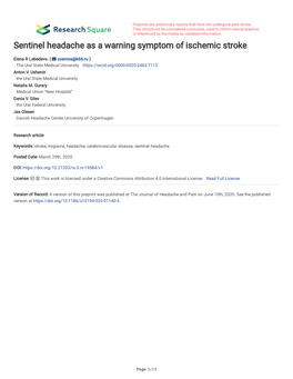 Sentinel Headache As a Warning Symptom of Ischemic Stroke