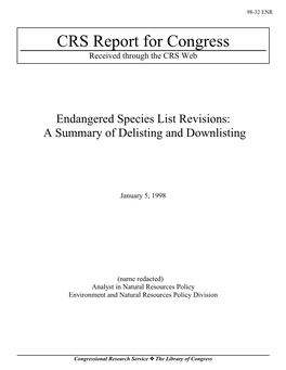 Endangered Species List Revisions: a Summary of Delisting and Downlisting