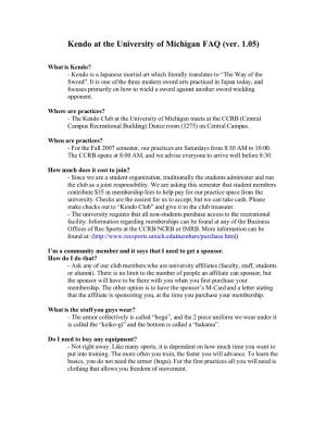 Kendo at the University of Michigan FAQ (Ver. 1.05)