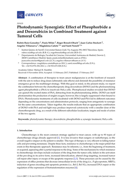 Photodynamic Synergistic Effect of Pheophorbide a and Doxorubicin in Combined Treatment Against Tumoral Cells