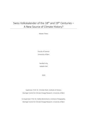 Swiss Volkskalender of the 18Th and 19Th Centuries – a New Source of Climate History?
