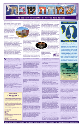 The Weekly Newsletter of Ateres Bais Yaakov ד“ פרשת כי תשא תשע;Quot&