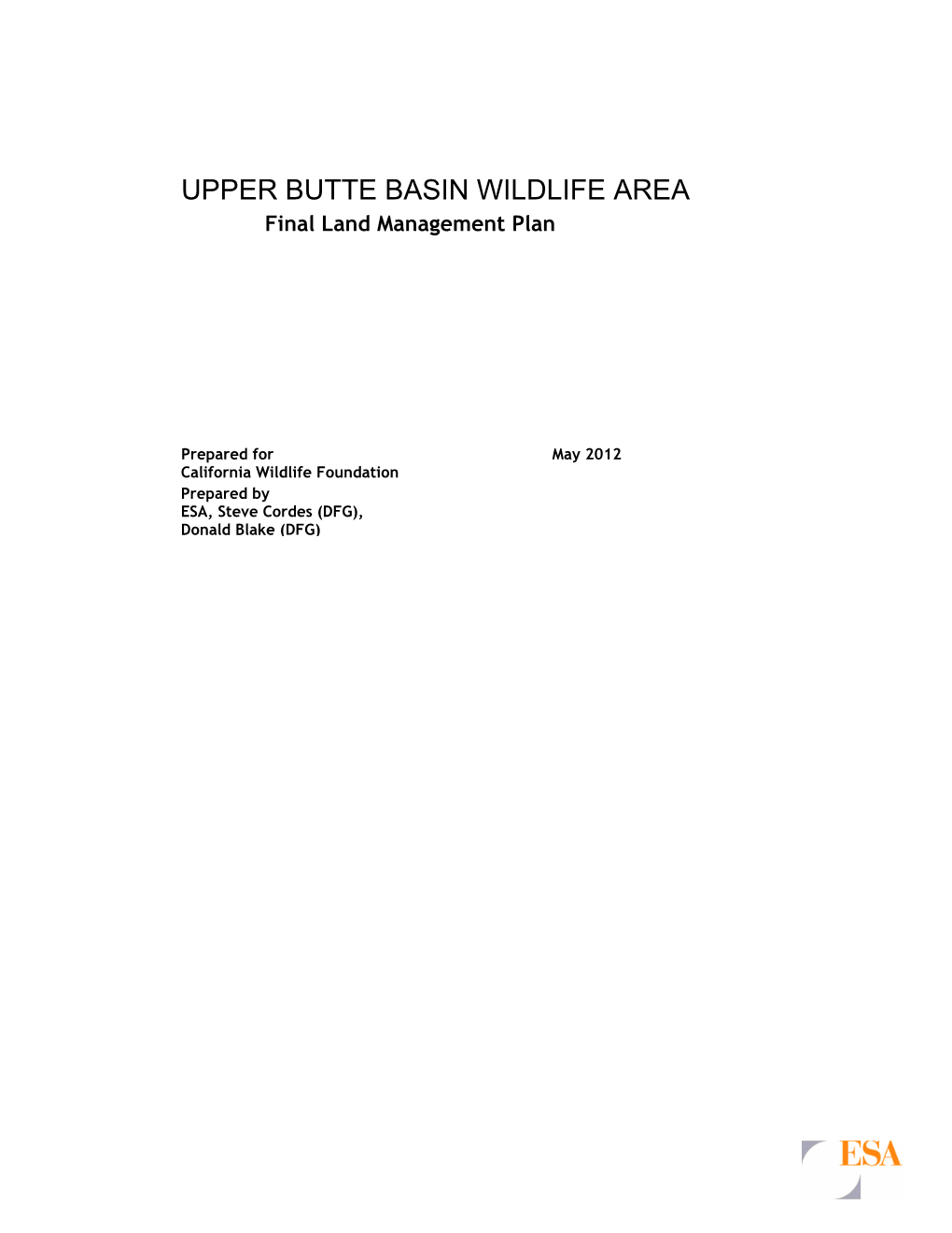 Upper Butte Basin Wildlife Area Management Plan