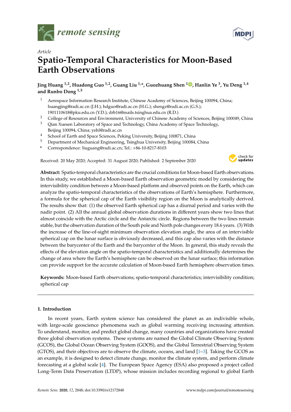 Spatio-Temporal Characteristics for Moon-Based Earth Observations