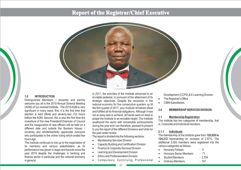 Report of the Registrar/Chief Executive