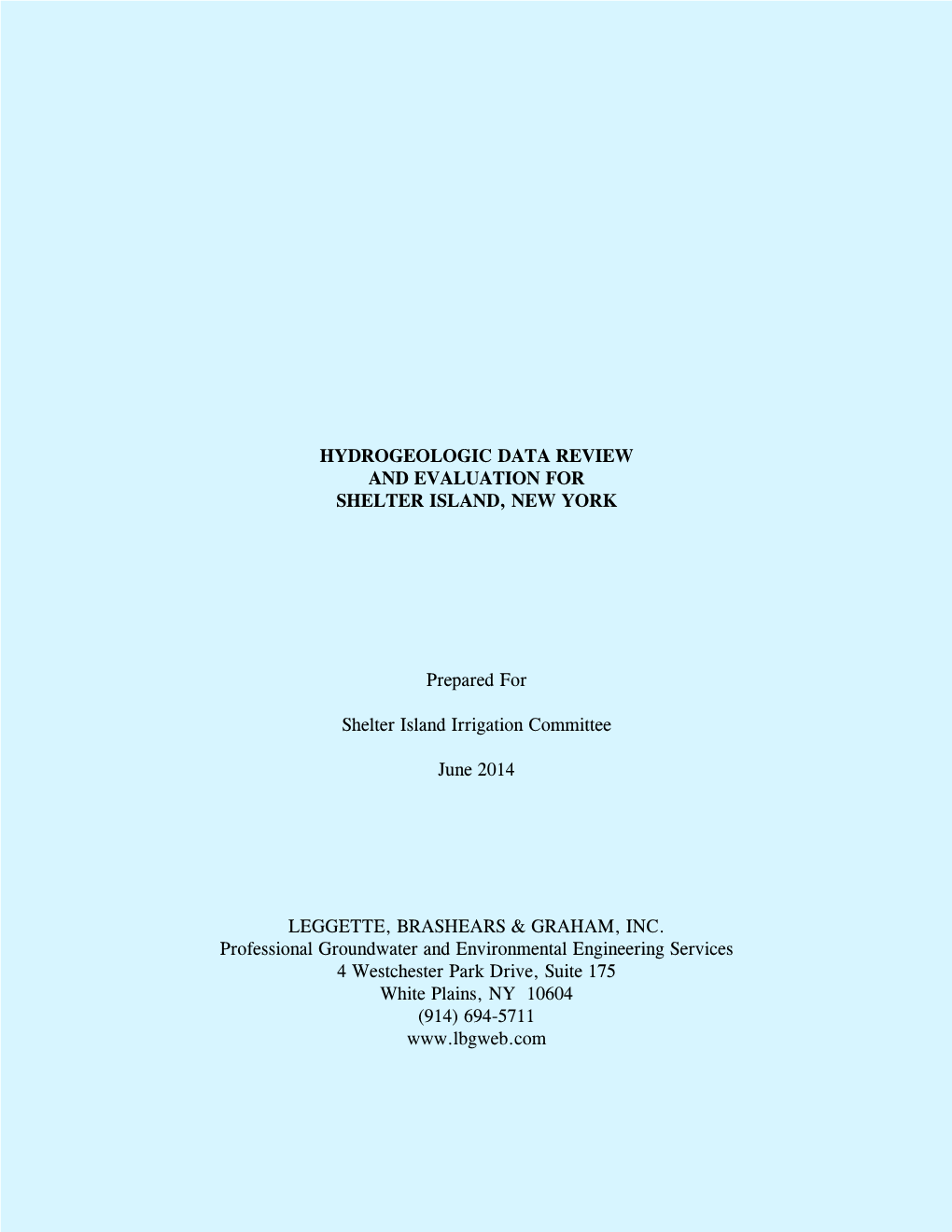 Hydrogeologic Data Review and Evaluation for Shelter Island, New York