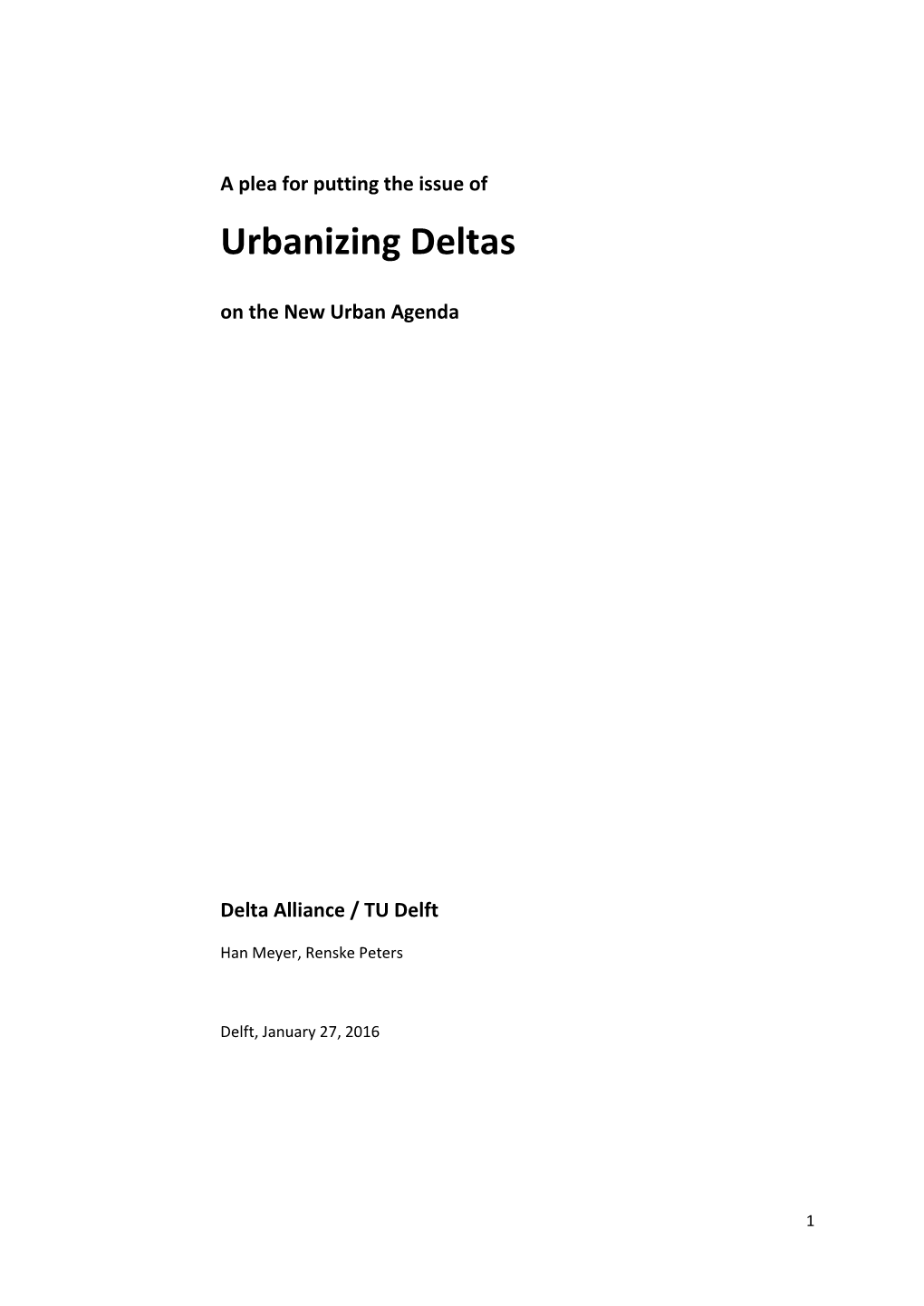 Urbanizing Deltas on the New Urban Agenda