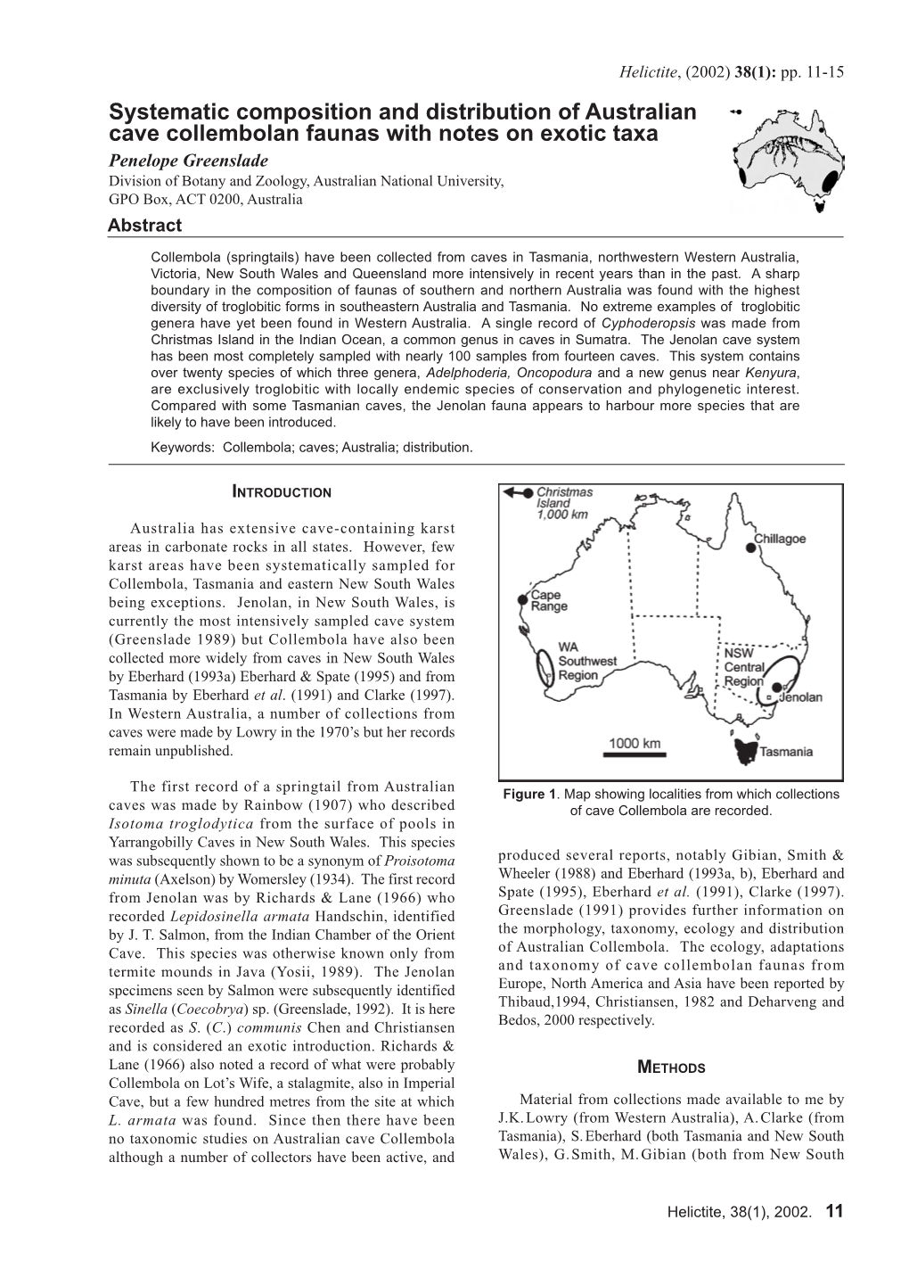Systematic Composition and Distribution of Australian Cave