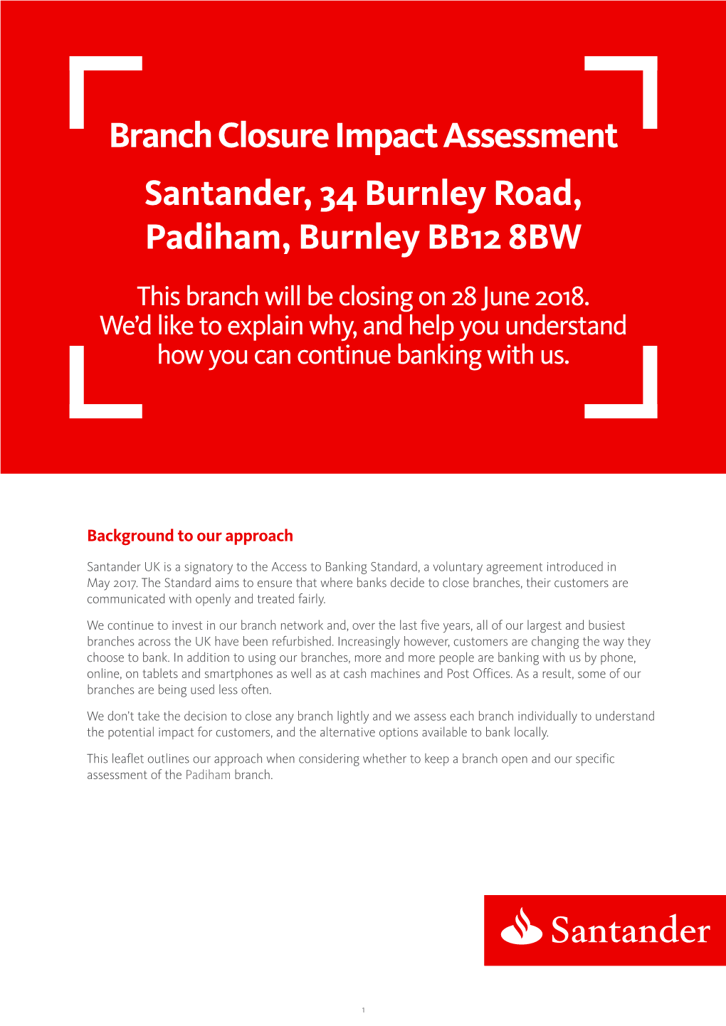 Branch Closure Impact Assessment Padiham