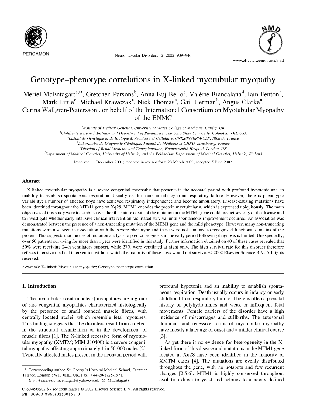 Genotype–Phenotype Correlations in X-Linked Myotubular Myopathy