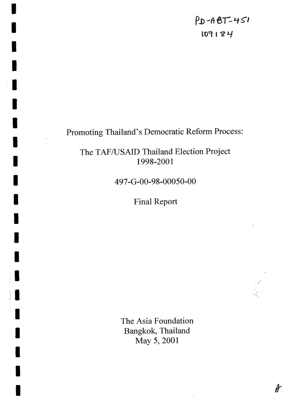 The TAFRJSAID Thailand Election Project 1998-200 1 Final