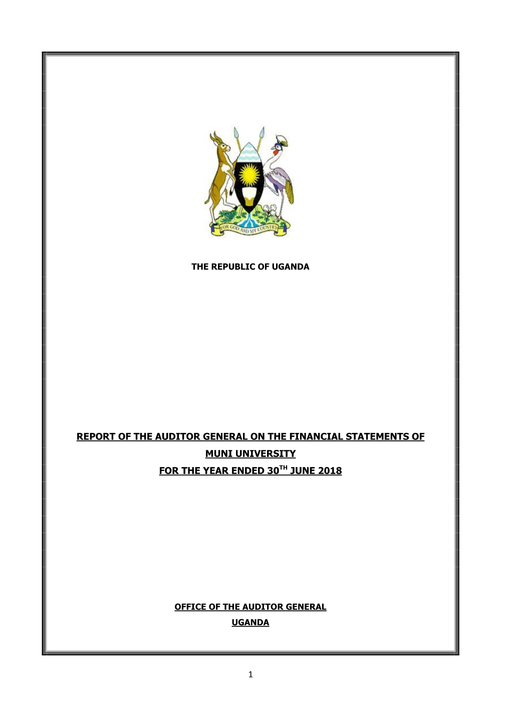 Report of the Auditor General on the Financial Statements of Muni University for the Year Ended 30Th June 2018