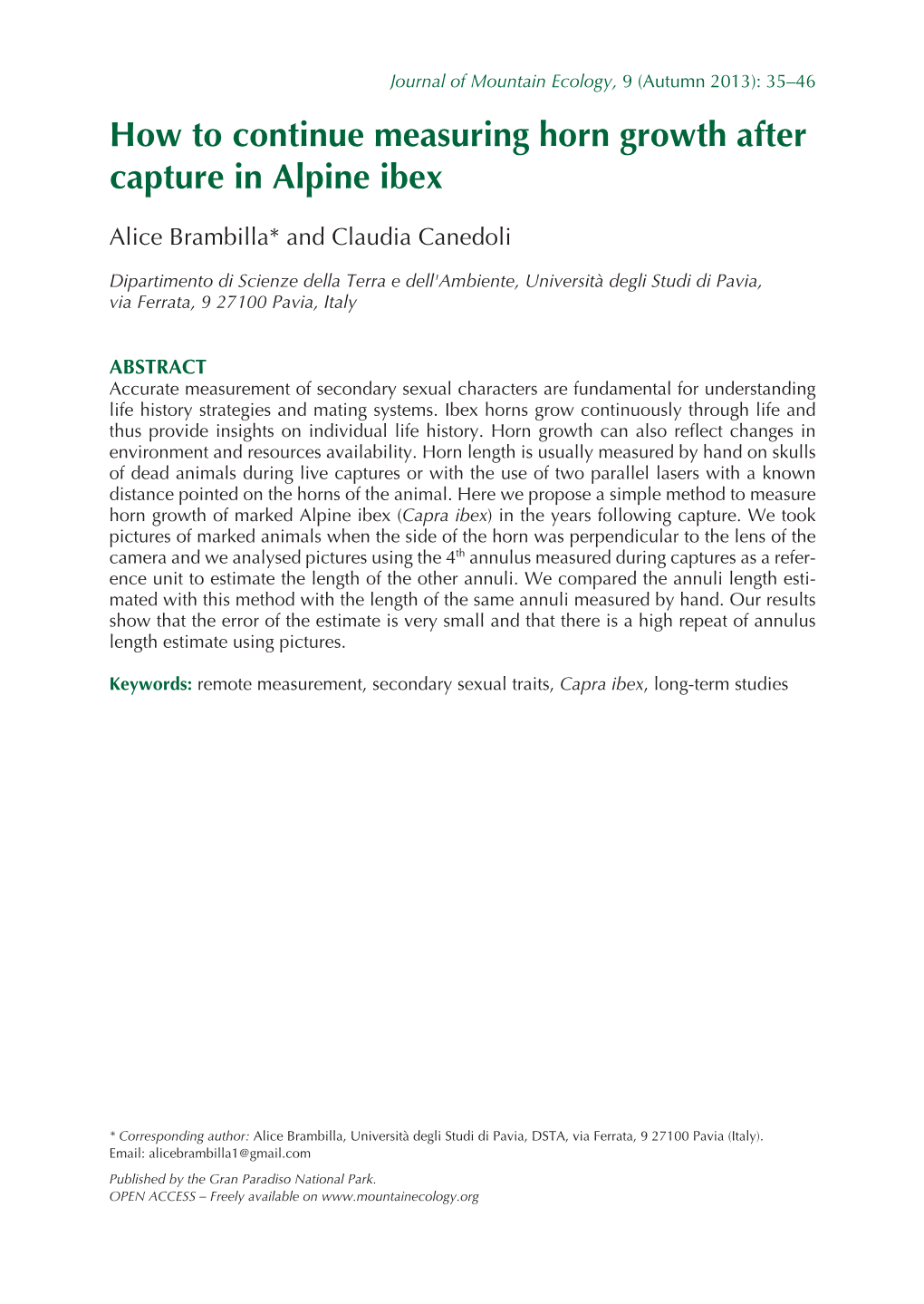 How to Continue Measuring Horn Growth After Capture in Alpine Ibex