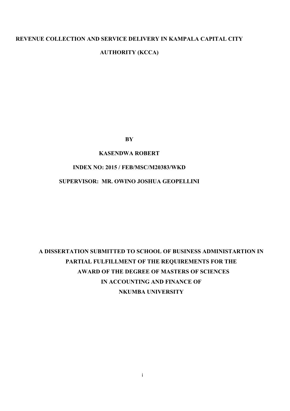 Revenue Collection and Service Delivery in Kampala Capital City