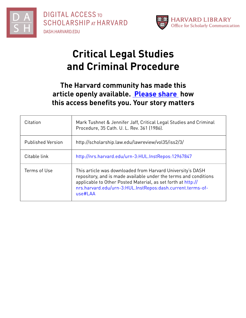 Critical Legal Studies and Criminal Procedure