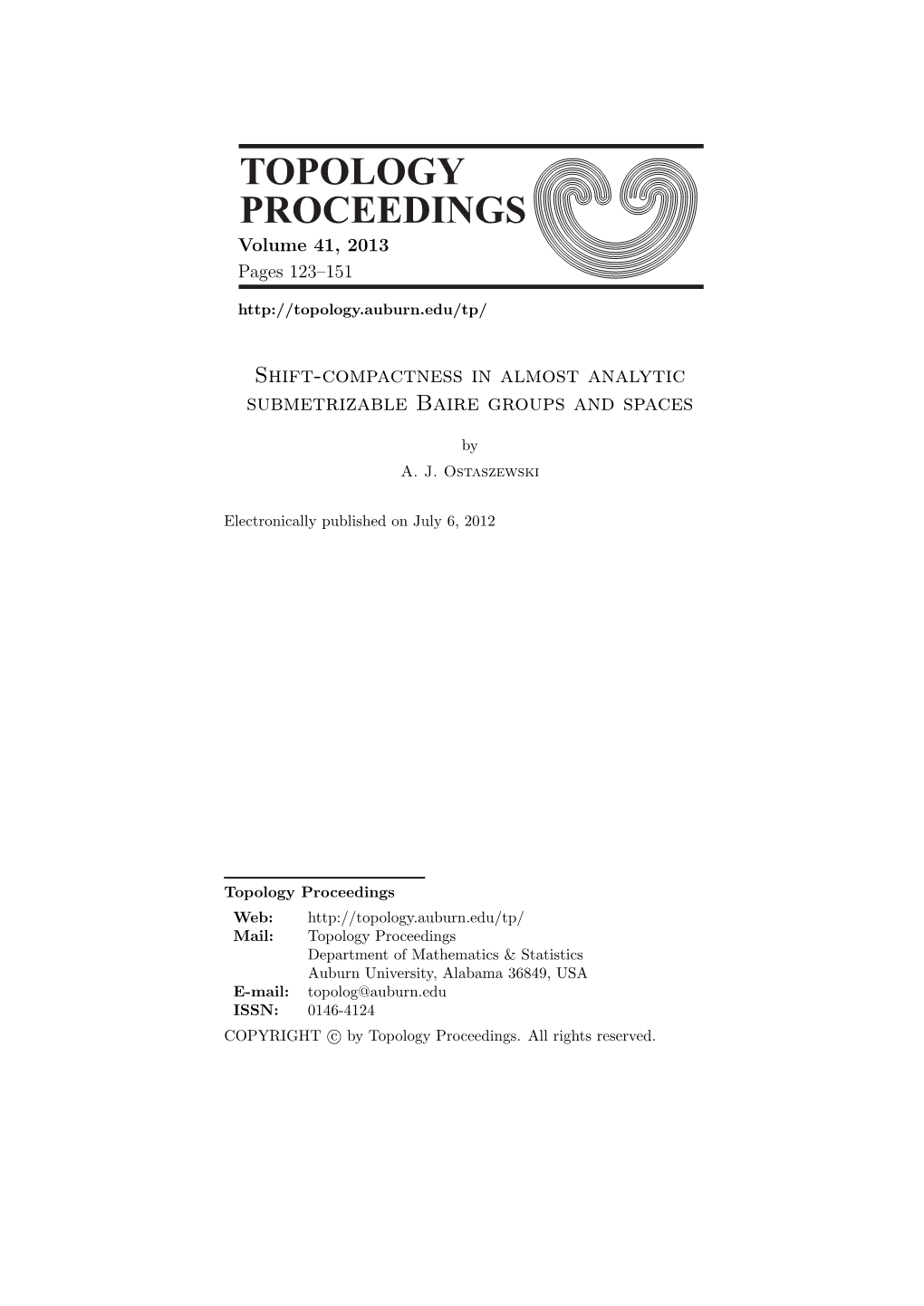 Topology Proceedings 41 (2013) Pp. 123-151: Shift-Compactness In