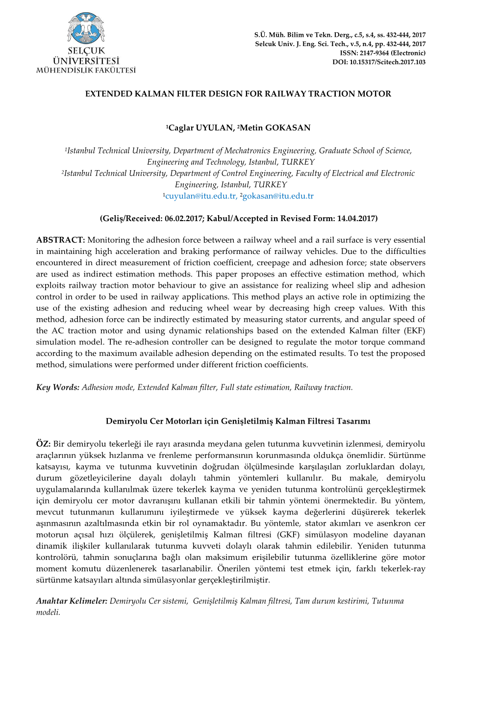 Extended Kalman Filter Design for Railway Traction Motor