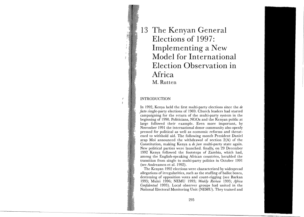 The Kenyan General Elections of 1997: Implementing a New Model for International Election Observation in Africa M