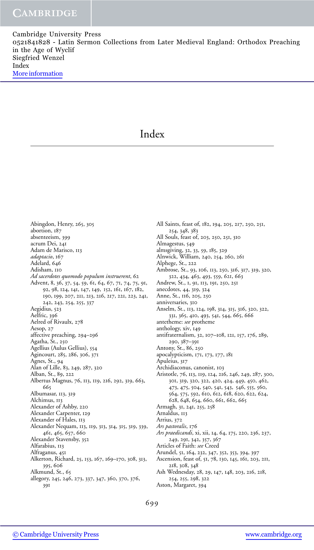 Latin Sermon Collections from Later Medieval England: Orthodox Preaching in the Age of Wyclif Siegfried Wenzel Index More Information