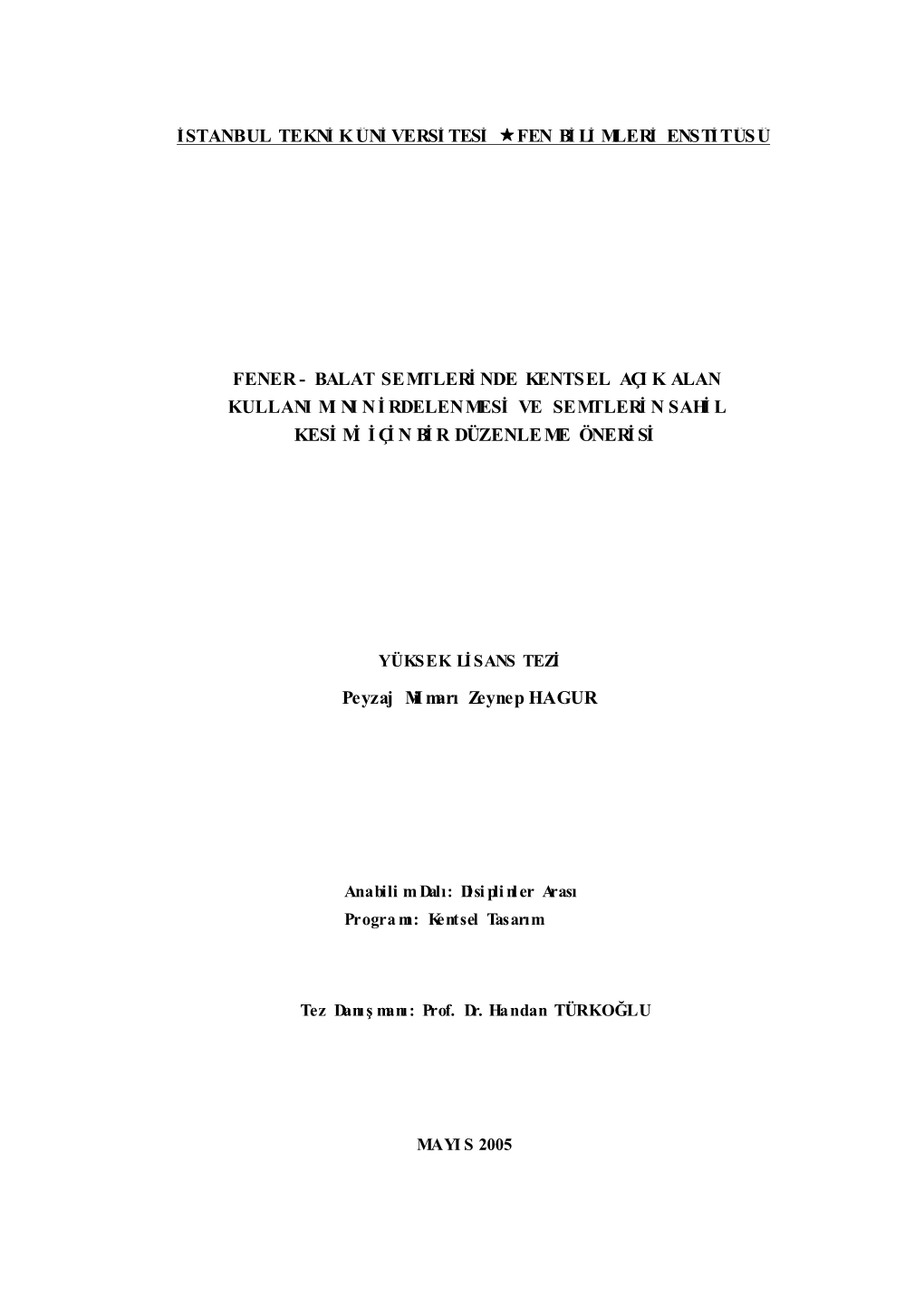 Istanbul Tekni Küni Versi Tesi Fen Bi Li Mleri Enstitüsü Fener
