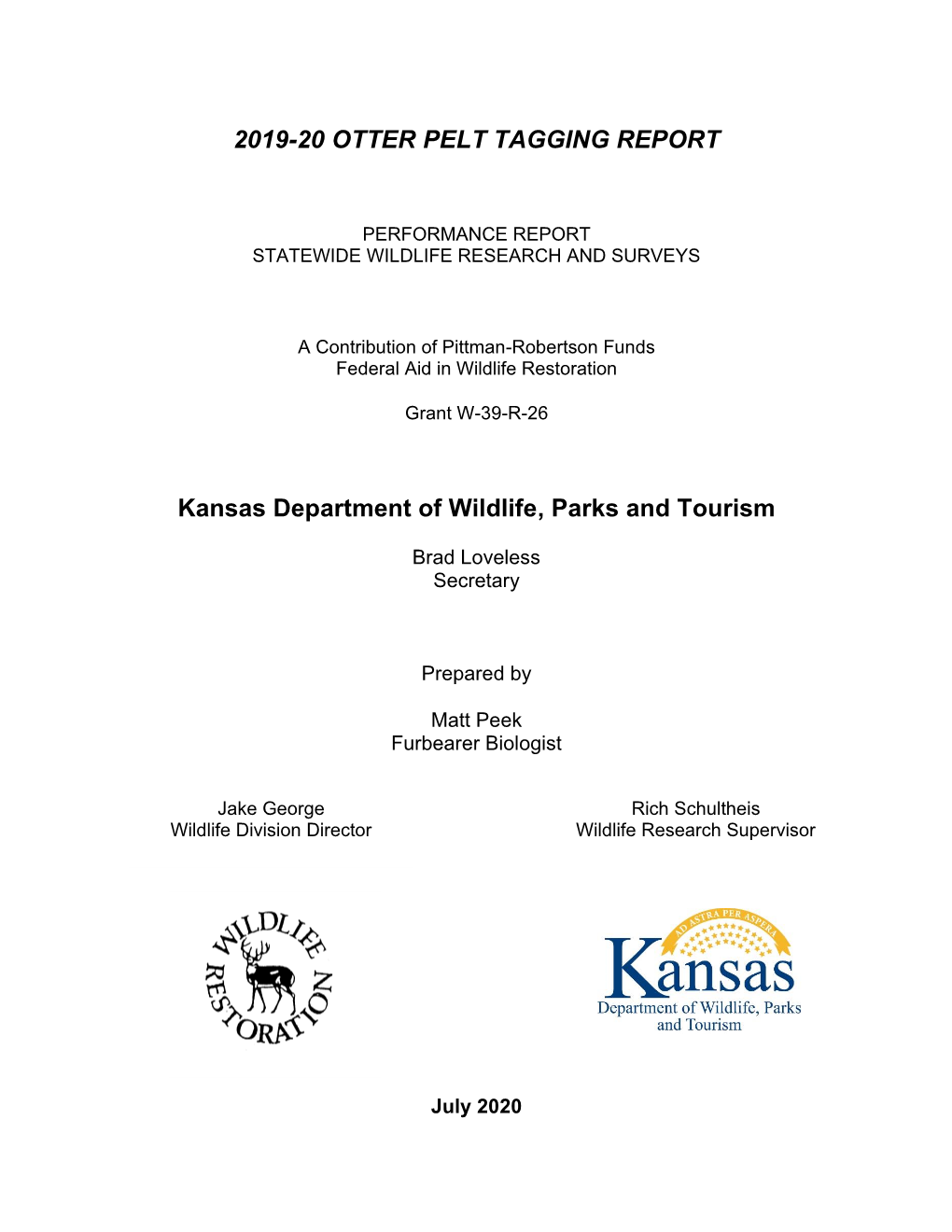 2019-20 OTTER PELT TAGGING REPORT Kansas Department of Wildlife, Parks and Tourism