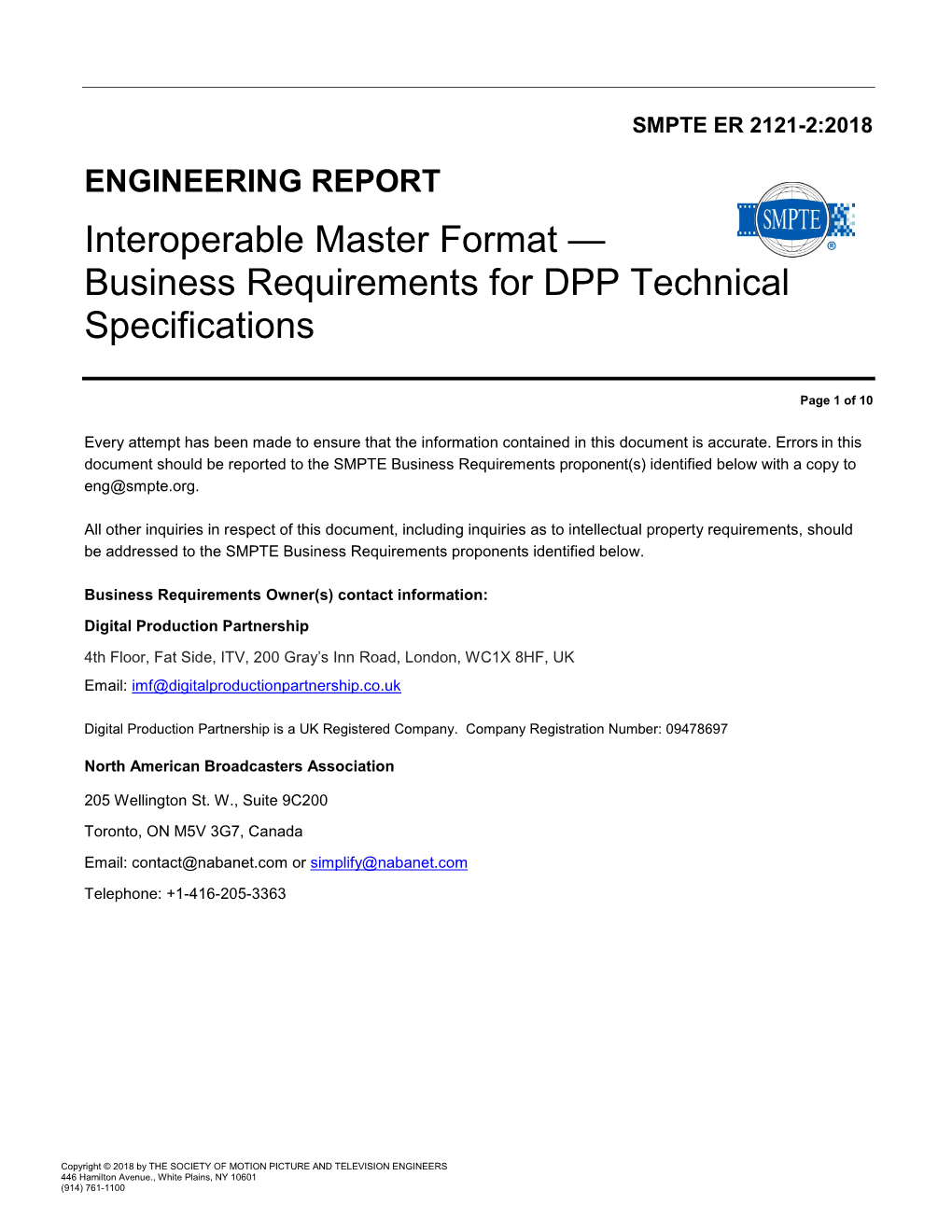 Pilot SMPTE SP Working Document