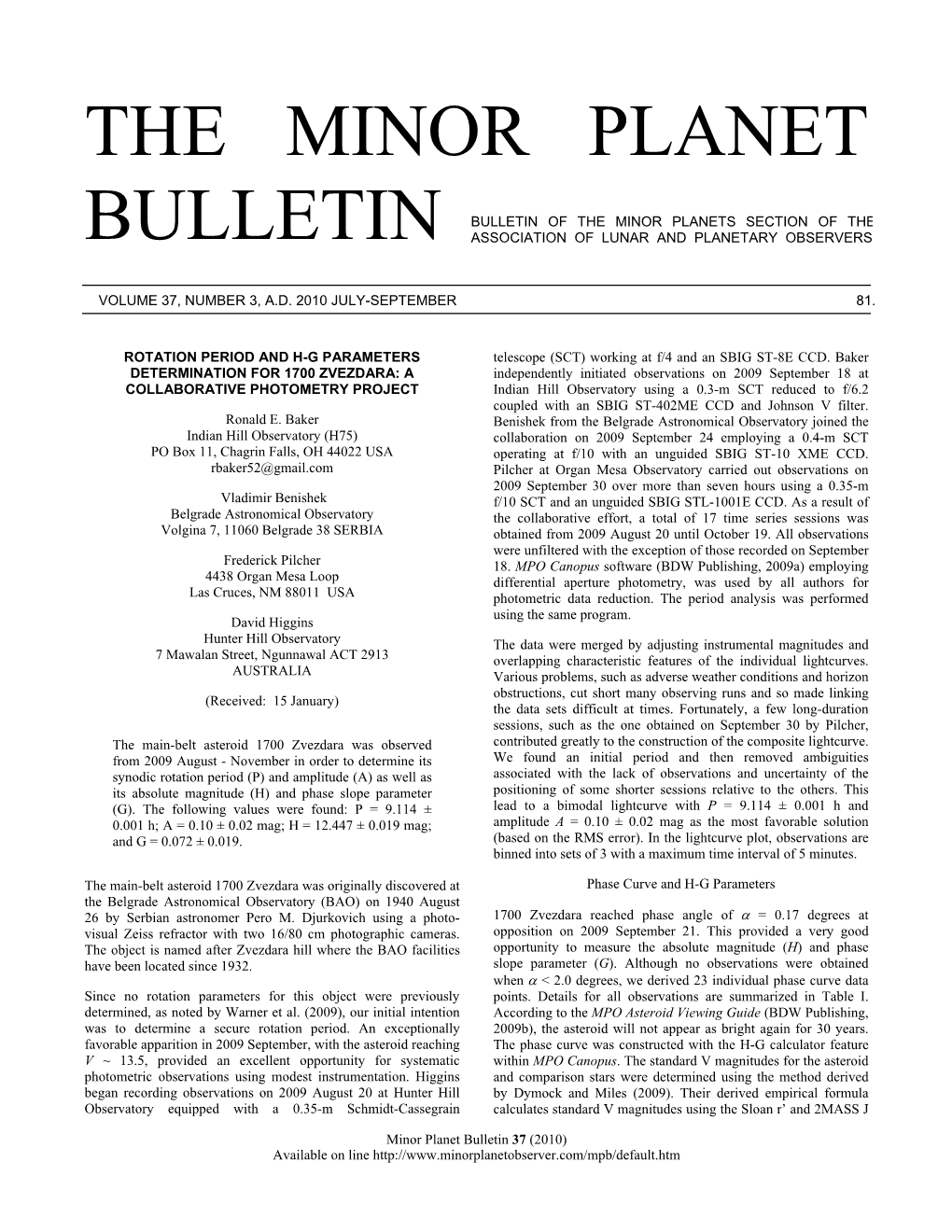 The Minor Planet Bulletin 36, 188-190