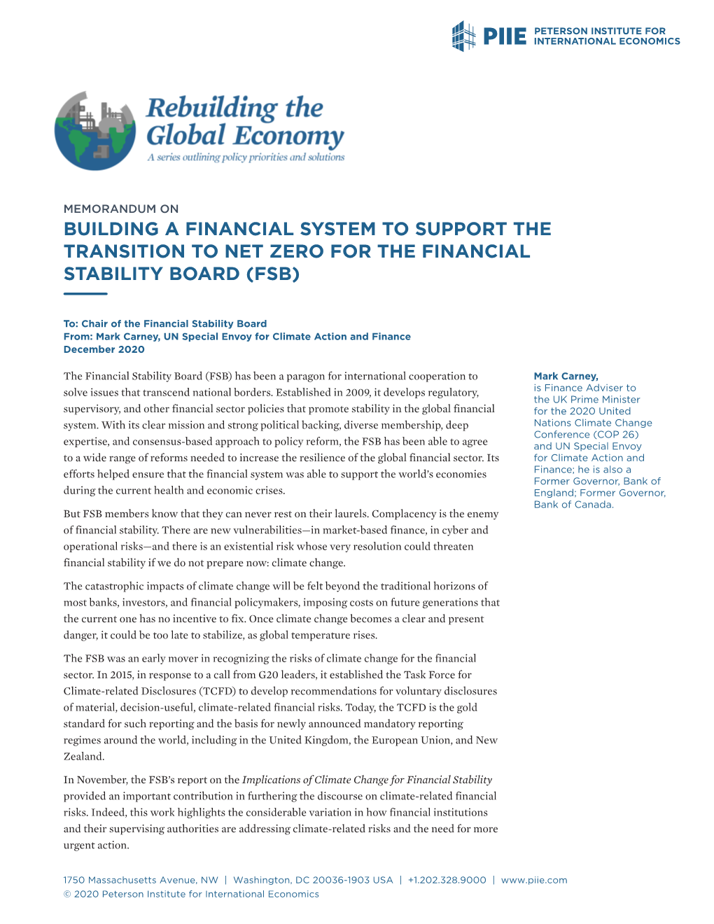 Memo on Building a Financial System to Support the Transition to Net Zero