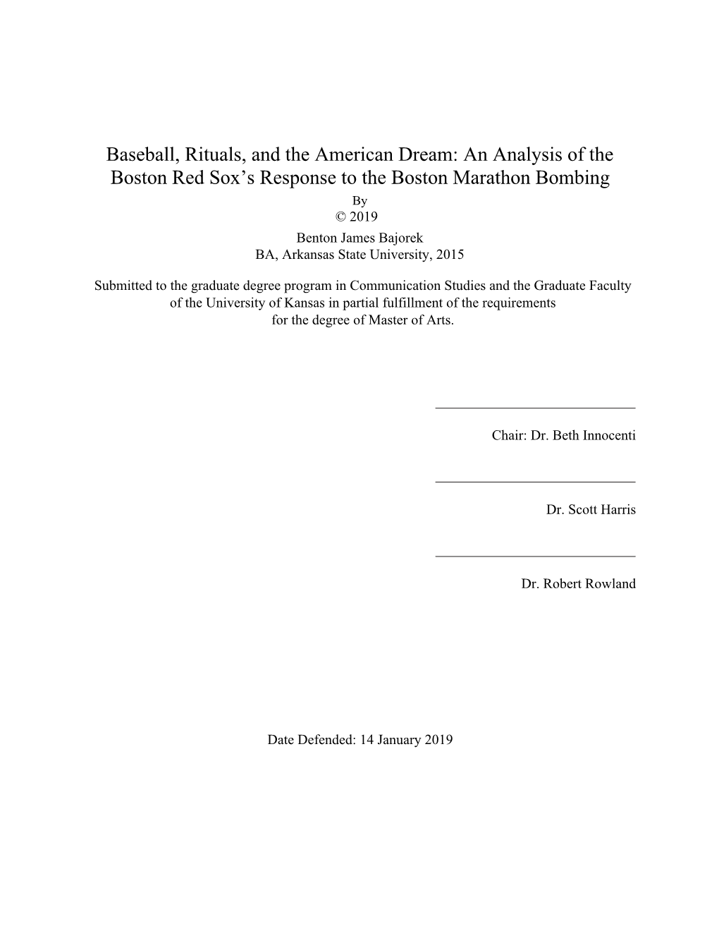 Baseball, Rituals, and the American Dream: an Analysis of the Boston