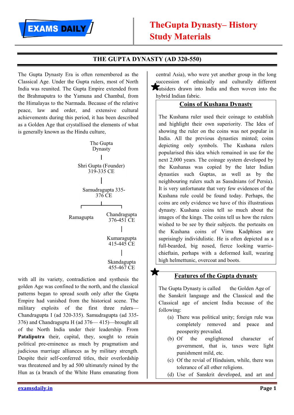 Thegupta Dynasty– History Study Materials