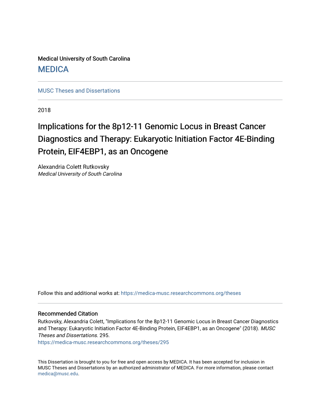 Implications for the 8P12-11 Genomic Locus in Breast Cancer Diagnostics and Therapy: Eukaryotic Initiation Factor 4E-Binding Protein, EIF4EBP1, As an Oncogene