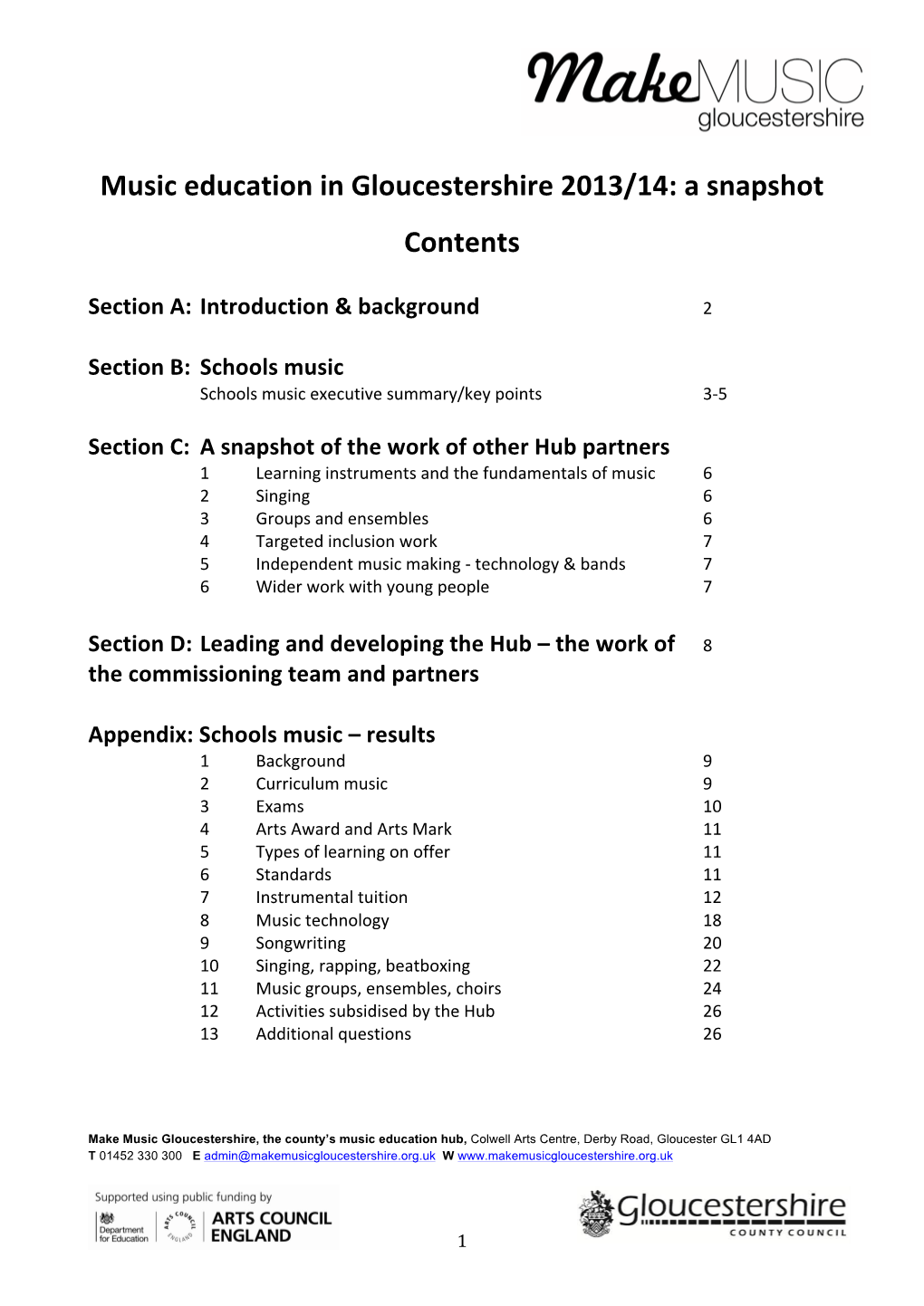 Music Education in Gloucestershire 2013/14: a Snapshot