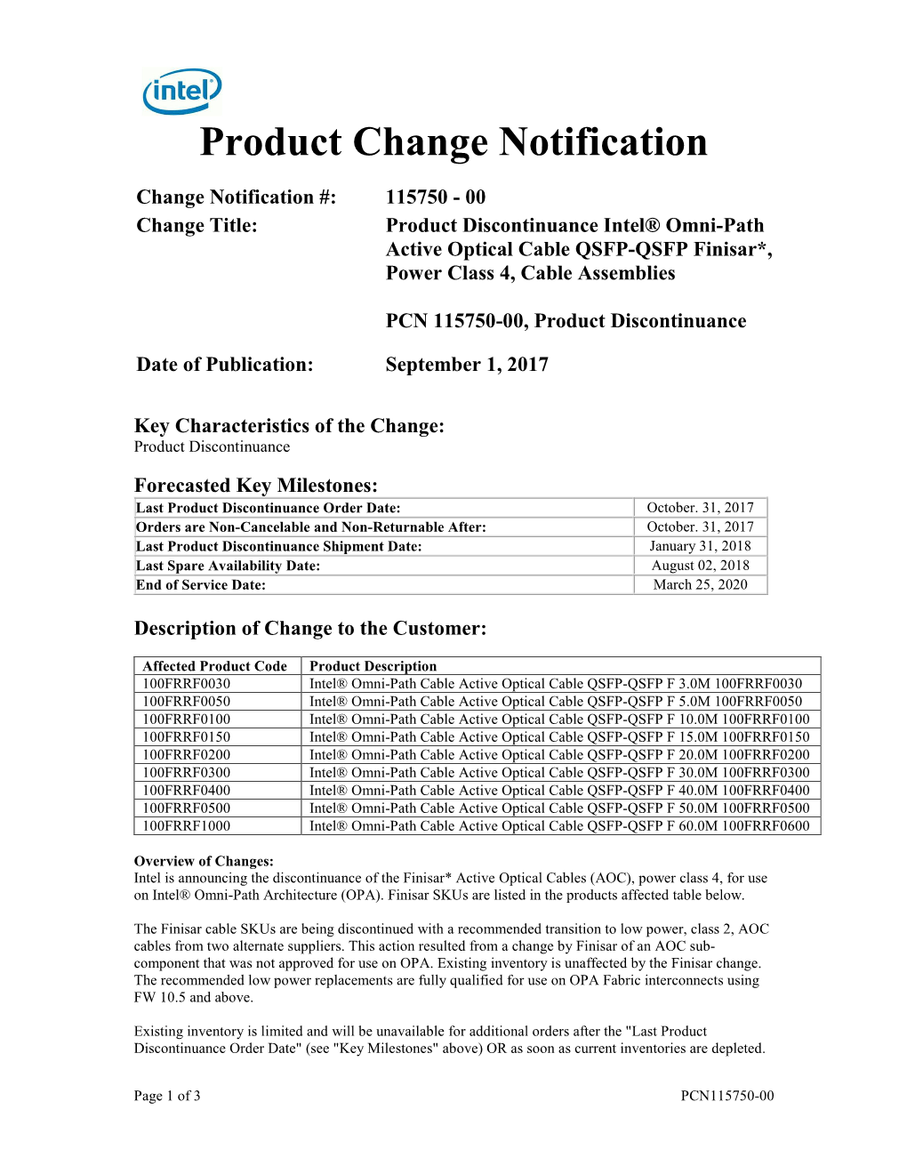 Product Change Notification