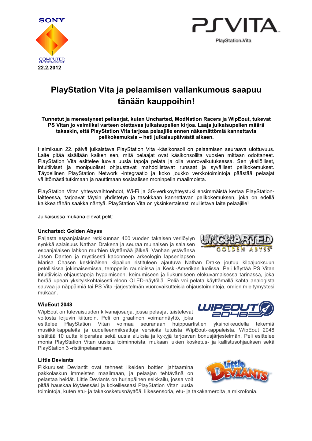 Playstation Vita Ja Pelaamisen Vallankumous Saapuu Tänään Kauppoihin!