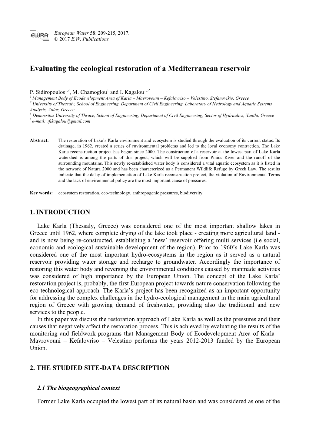 Evaluating the Ecological Restoration of a Mediterranean Reservoir