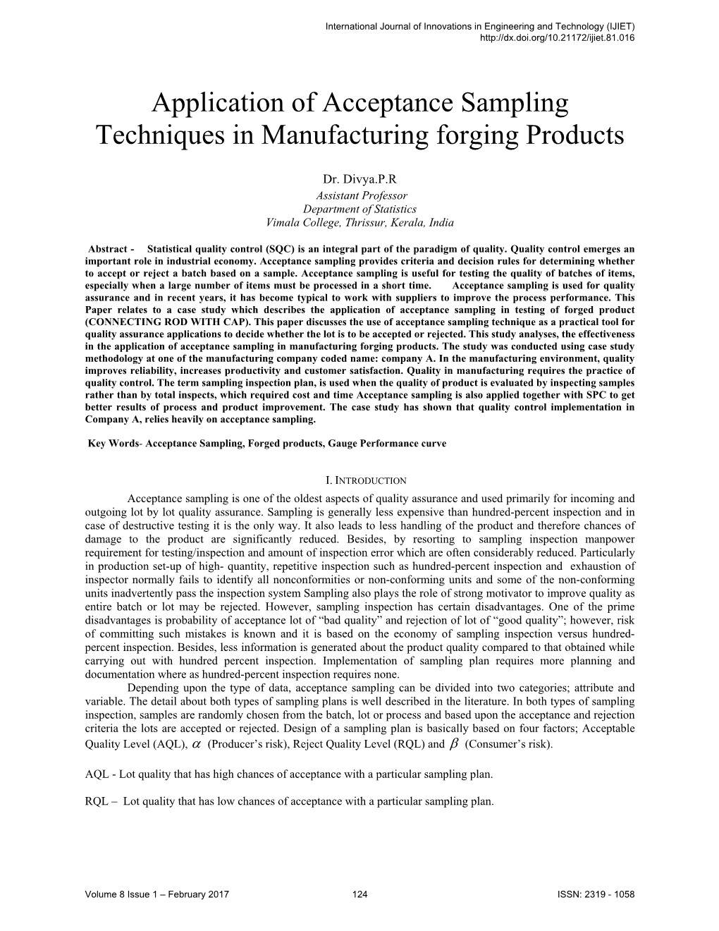 Application of Acceptance Sampling Techniques in Manufacturing Forging Products