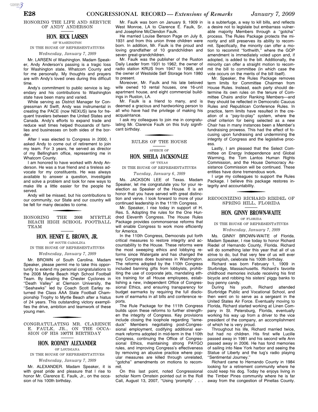 CONGRESSIONAL RECORD— Extensions of Remarks E28 HON