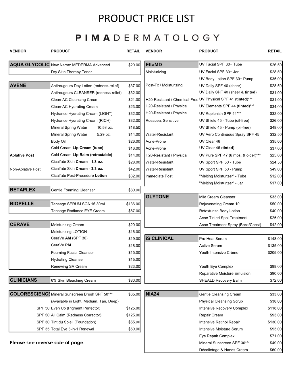 Product Price List