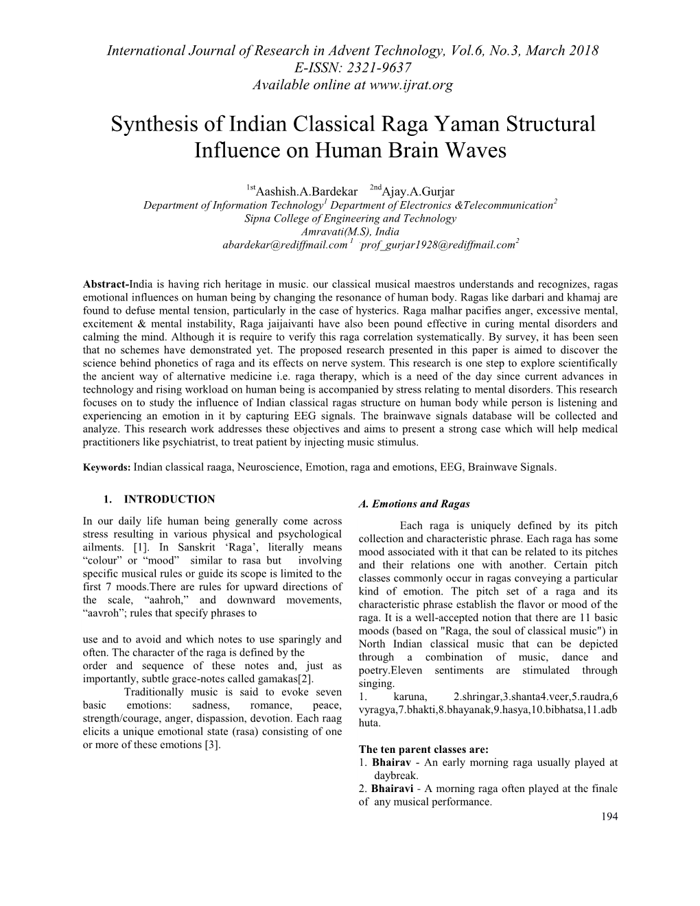 Synthesis of Indian Classical Raga Yaman Structural Influence on Human Brain Waves