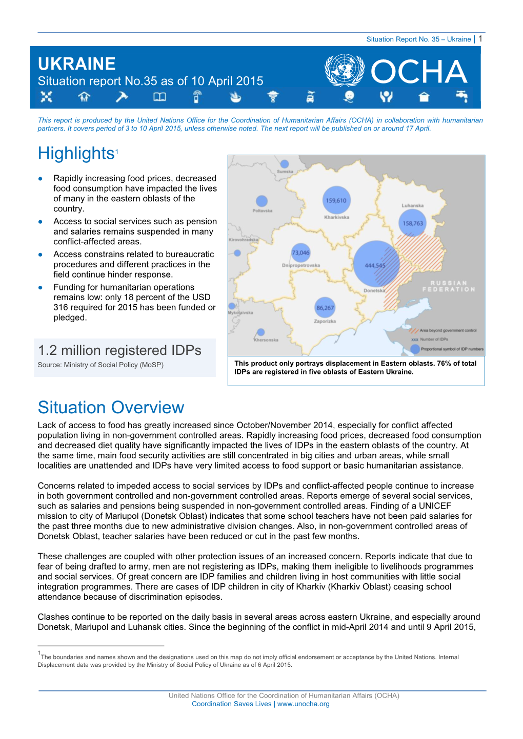 Ukraine | 1 UKRAINE Situation Report No.35 As of 10 April 2015