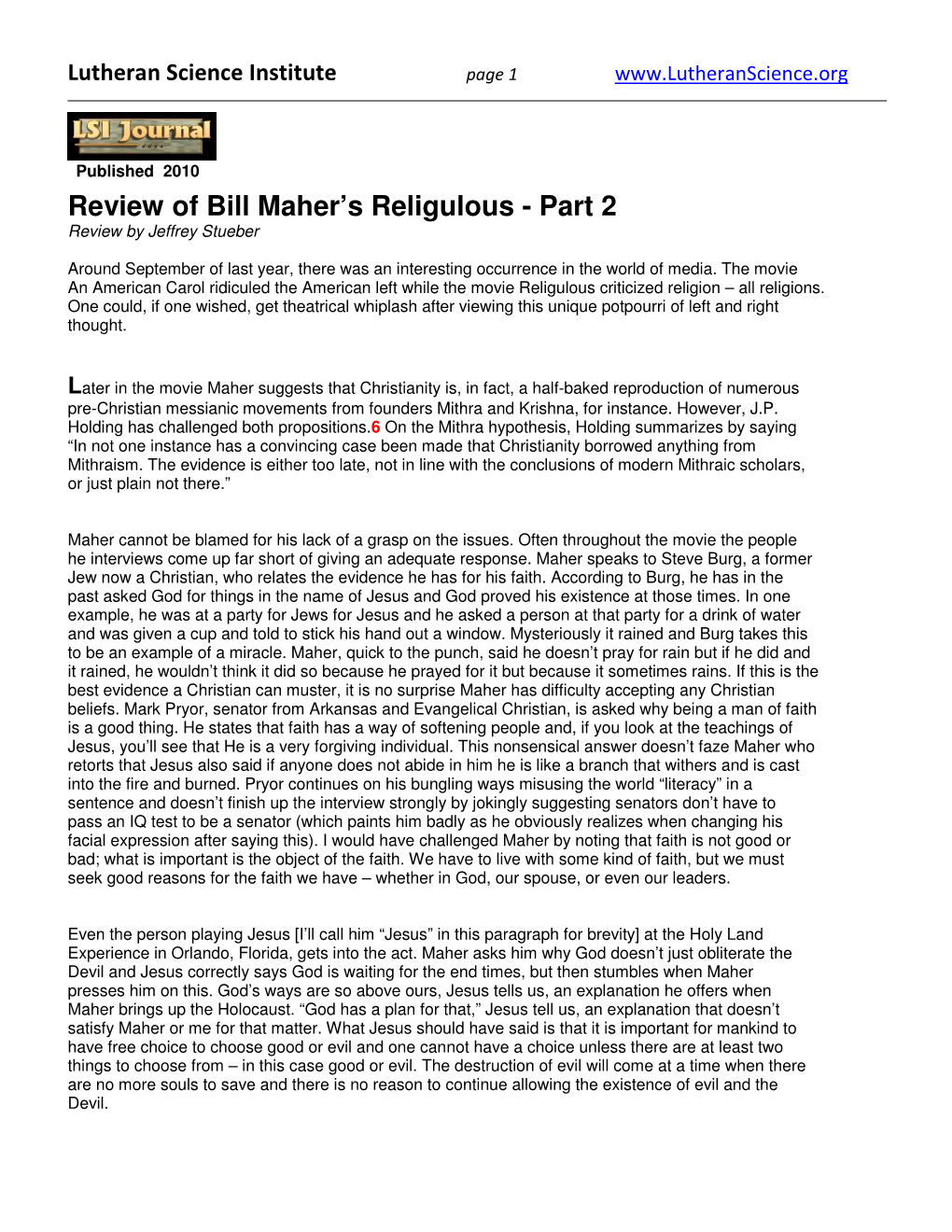 Review of Bill Maher's Religulous