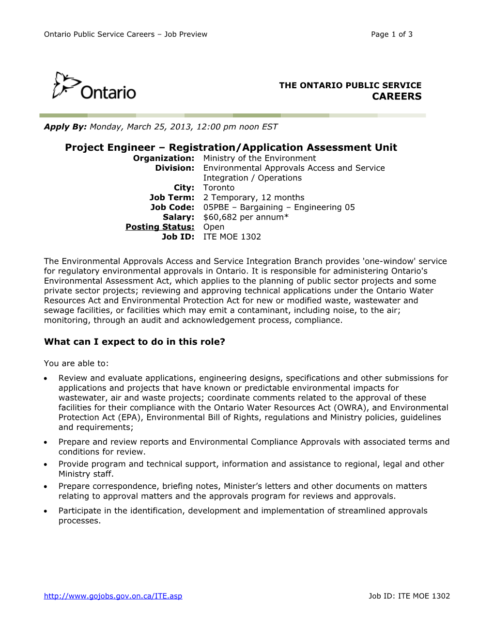 Ontario Public Service Careers Job Preview Page 1 of 1