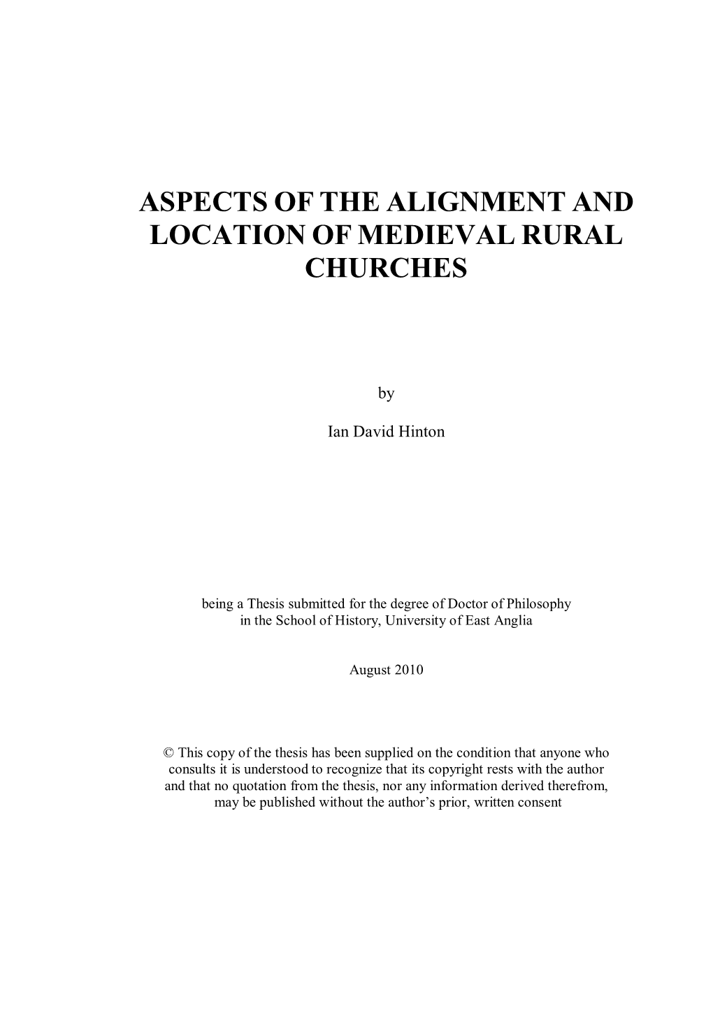 Alignment and Location of Medieval Rural Churches