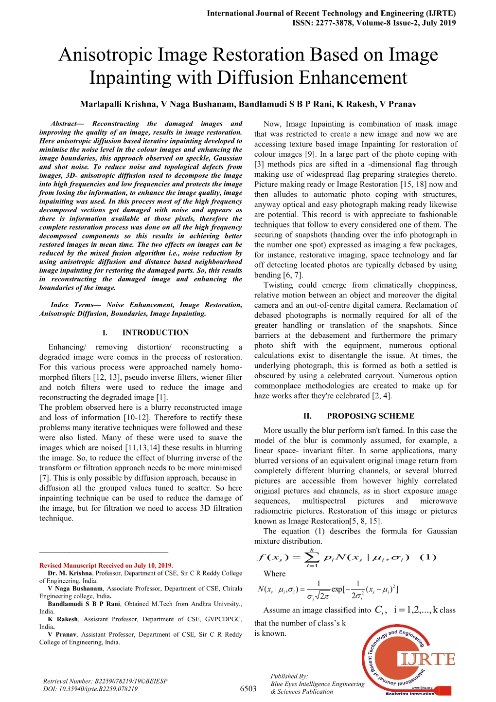 Anisotropic Image Restoration Based on Image Inpainting with Diffusion Enhancement