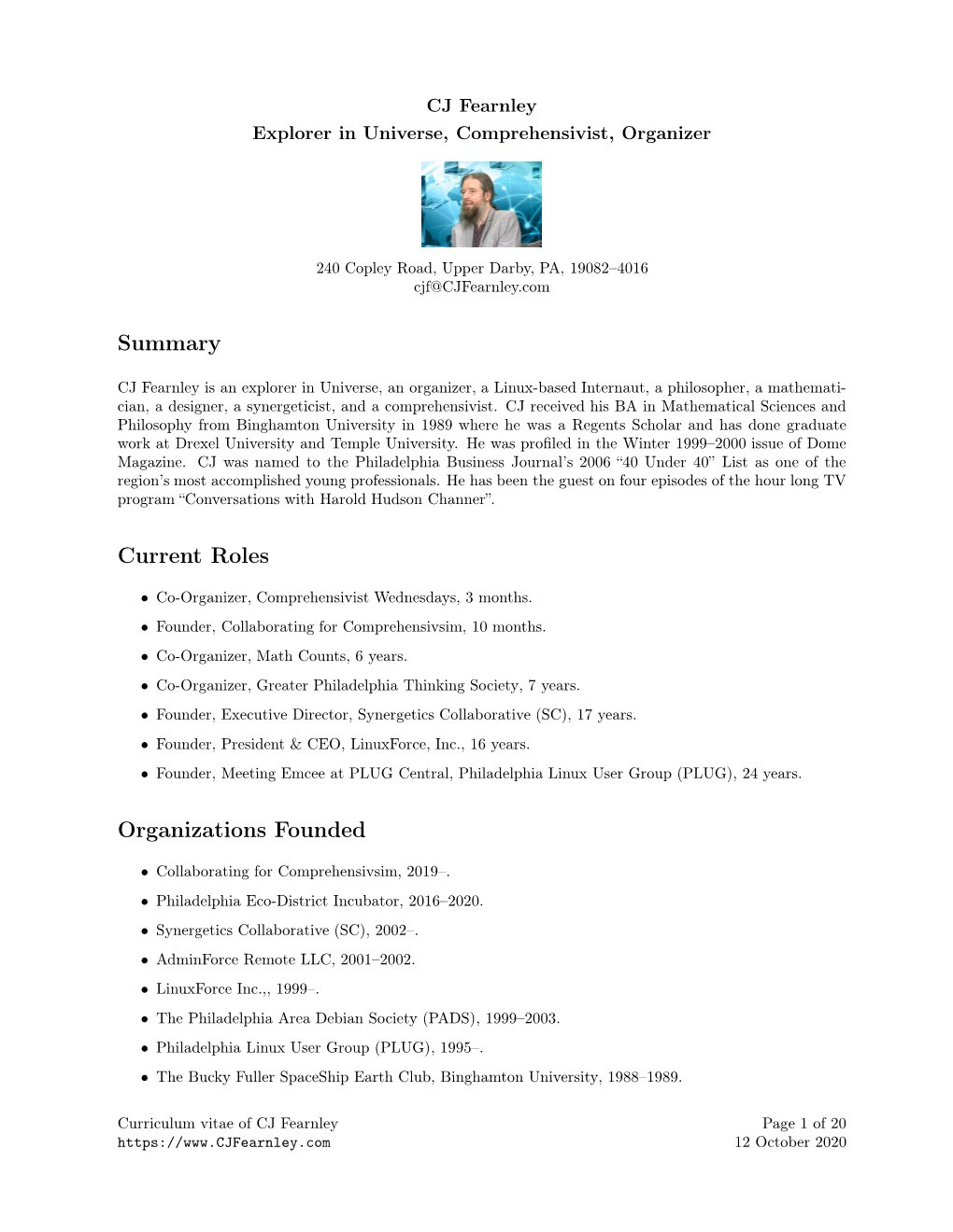 Curriculum Vitae of CJ Fearnley Page 1 of 20 12 October 2020 Web Presences